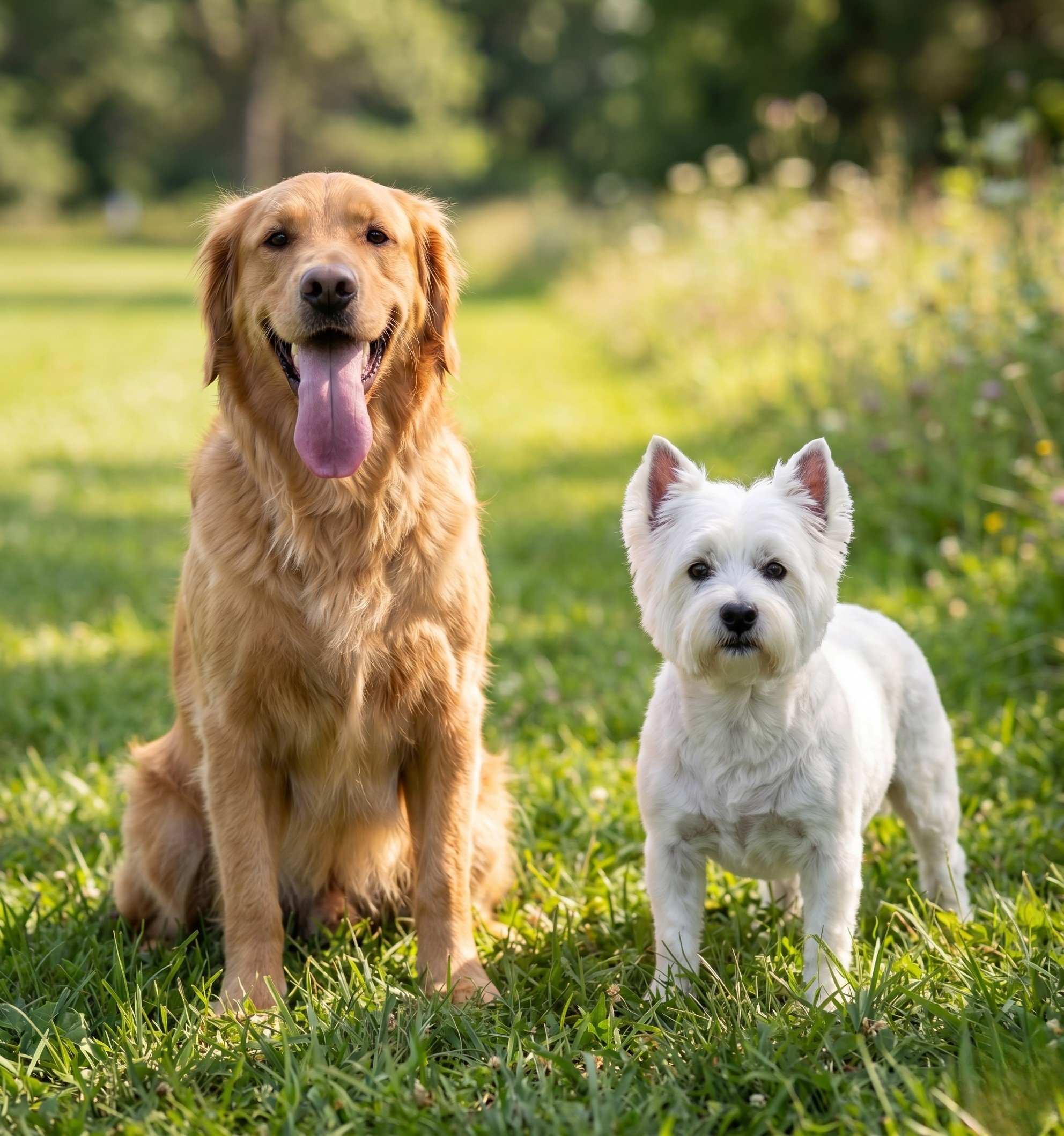 Winslow and Biscuit sitting together in the grass